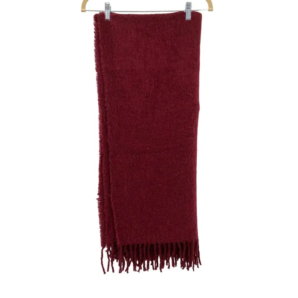 Scoop Maroon Wine Red Lightweight Fuzzy Fringe Raw Hem Blanket Scarf Wrap Shawl